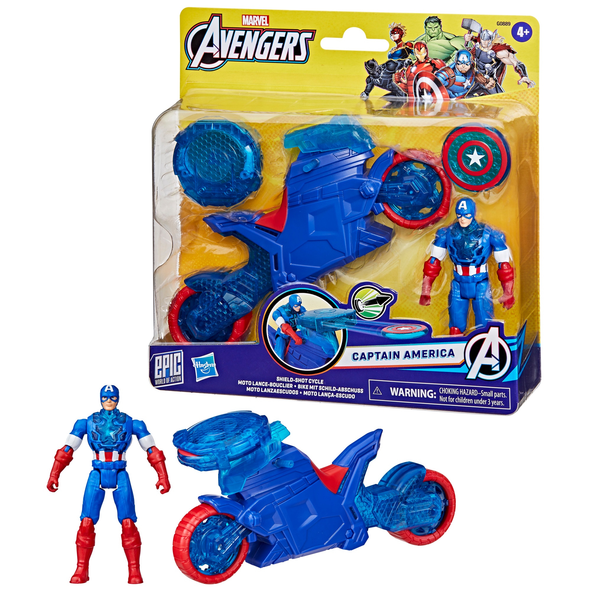 Moto lanzaescudos del Capitán América Epic World of Action Avengers Marvel Hasbro 12