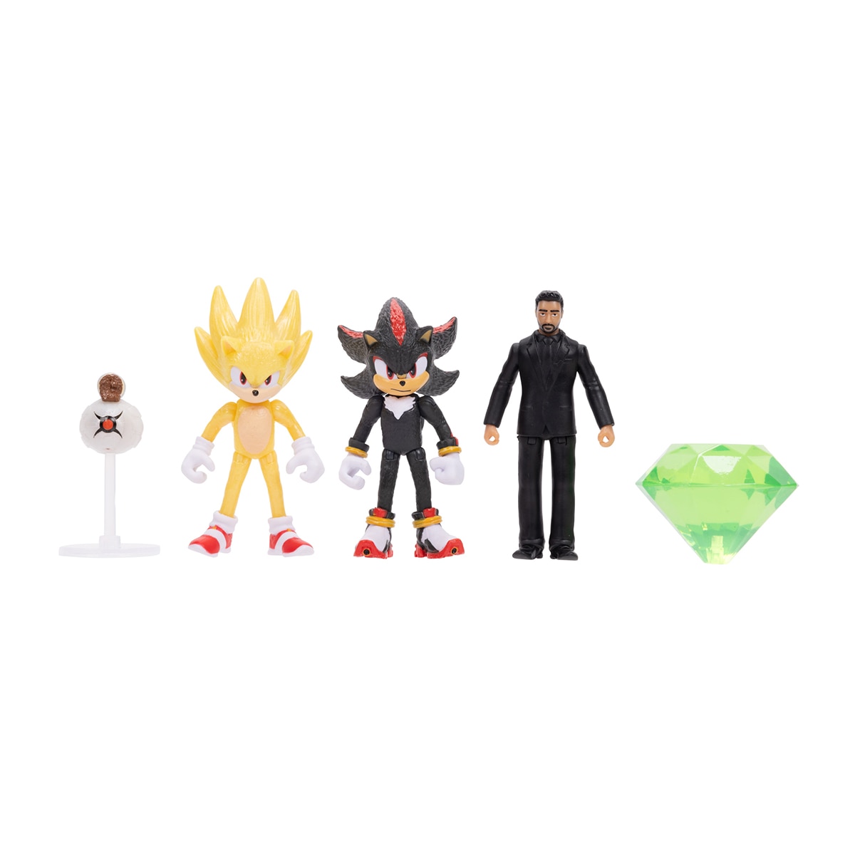 SEGA – Pack de figuras Sonic 3 con Super Sonic, Shadow, Agente Stone y accesorio Dron Burrito Sonic The Hedgehog Sega.