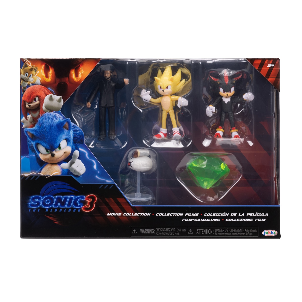 Pack de figuras Sonic 3 con Super Sonic, Shadow, Agente Stone y accesorio Dron Burrito Sonic The Hedgehog Sega 3