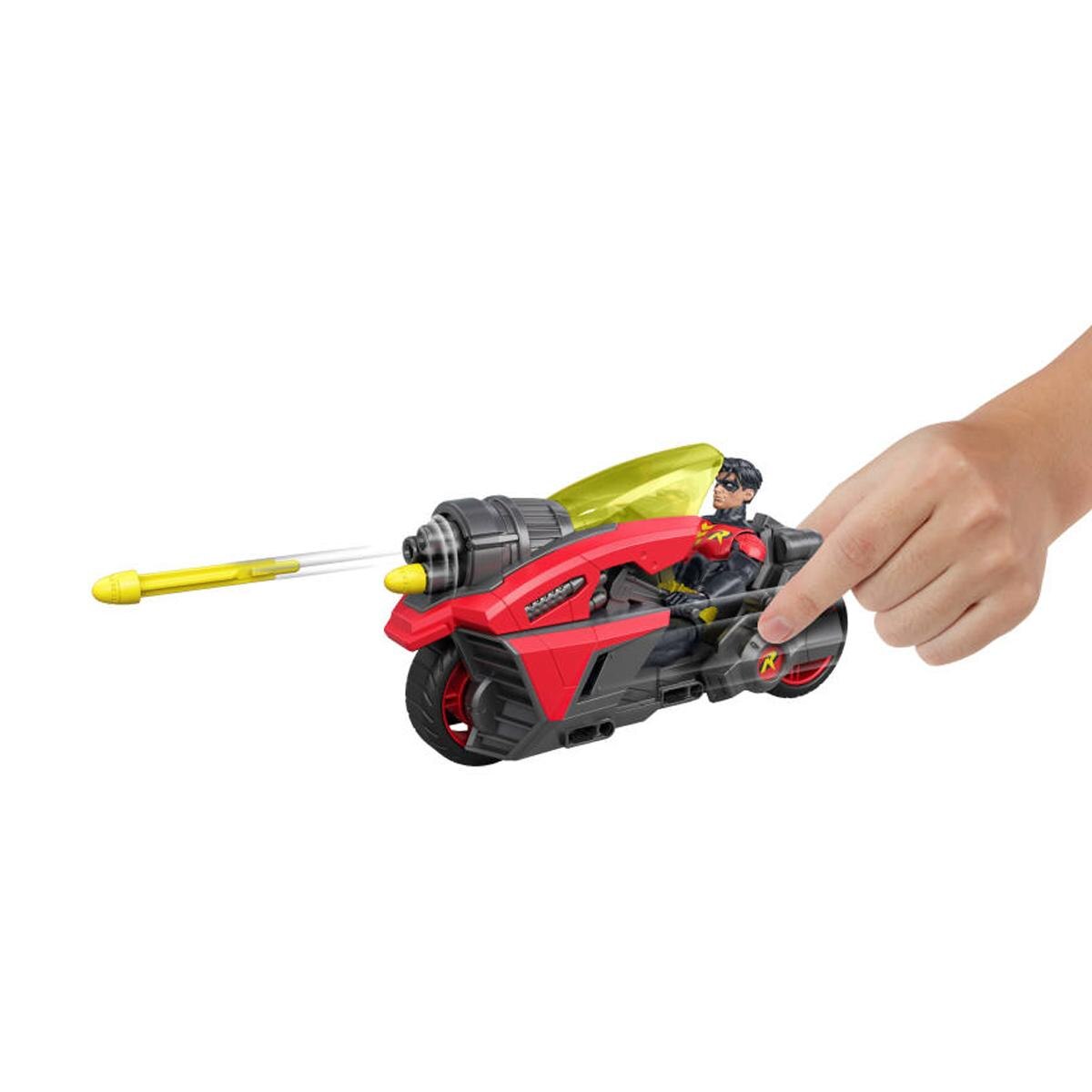 Figura Robin 16 5 cm con motocicleta y lanzador de proyectiles Universo DC 2