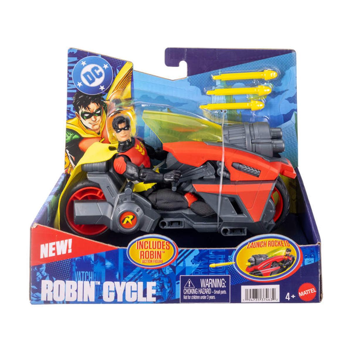 Figura Robin 16 5 cm con motocicleta y lanzador de proyectiles Universo DC 6