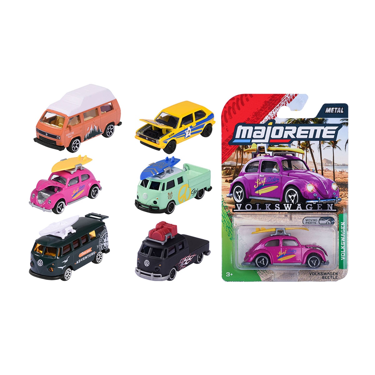 Imagen 0 de Coche y furgoneta de metal a escala 1:64 Ride Wild Premium Volkswagen Majorette modelos surtidos