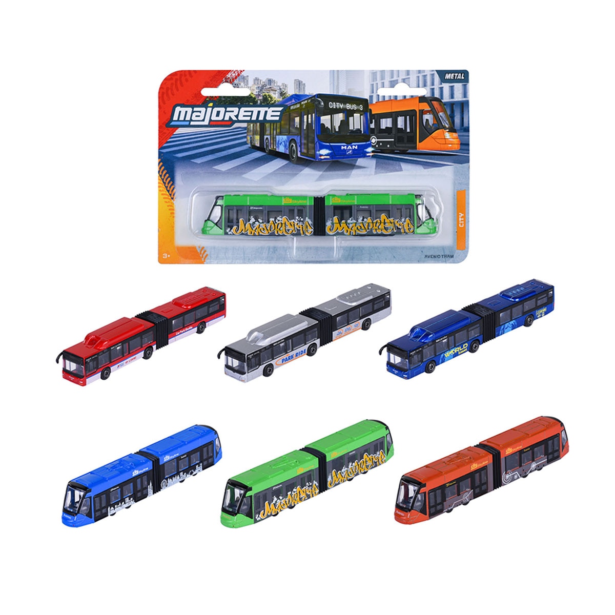 Imagen 0 de Autobús MAN o Tranvía AVENIO de metal a escala 1:64 Ride Strong Premium City Majorette modelos surtidos