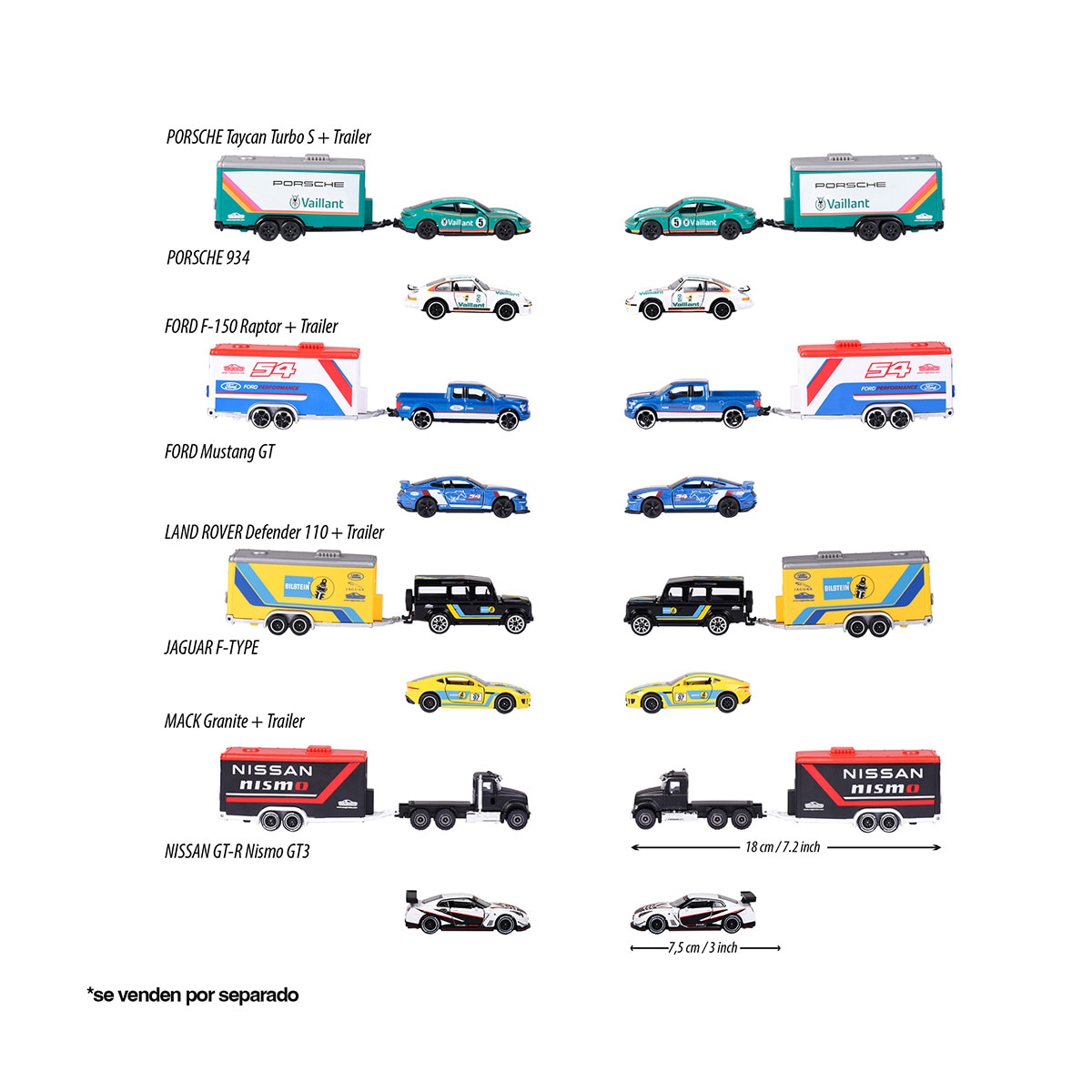 Trailer Deluxe con 2 vehículos de metal a escala 1:64 Ride Wild Premium Racing Majorette modelos surtidos 5