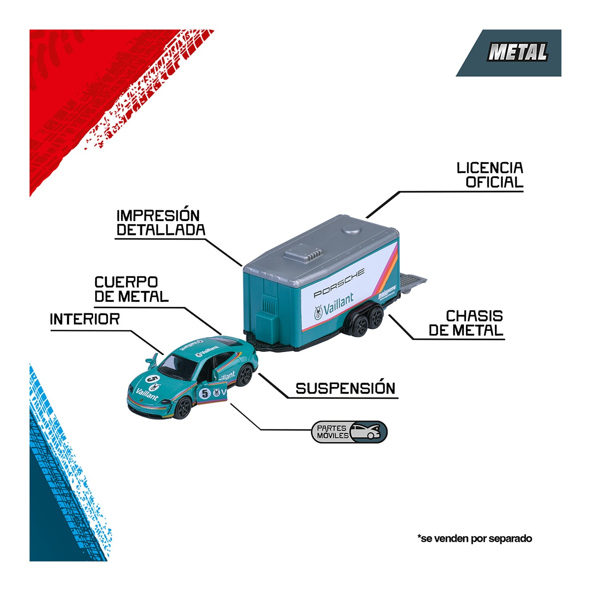 Trailer Deluxe con 2 vehículos de metal a escala 1:64 Ride Wild Premium Racing Majorette modelos surtidos 7