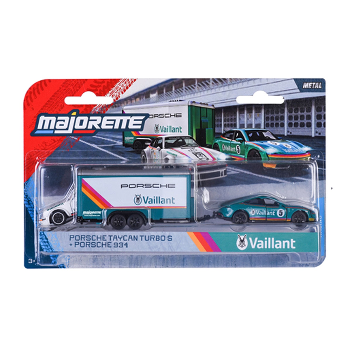 Trailer Deluxe con 2 vehículos de metal a escala 1:64 Ride Wild Premium Racing Majorette modelos surtidos 9
