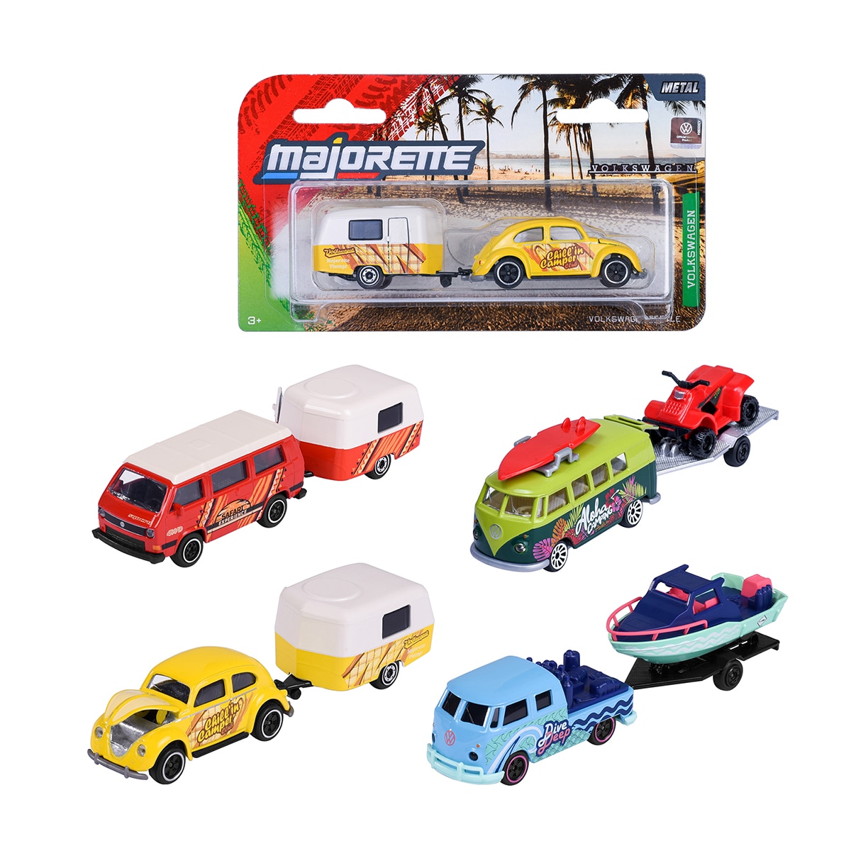 Imagen 0 de Trailer con remolque de metal a escala 1:64 Ride Wild Premium Volkswagen Majorette modelos surtidos