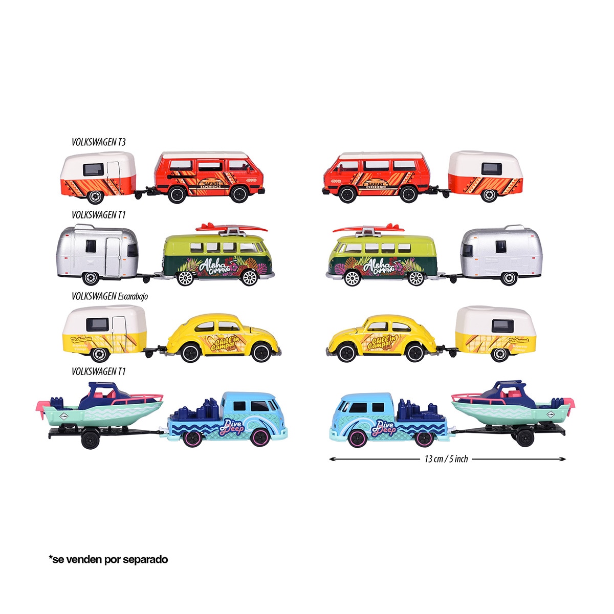 Trailer con remolque de metal a escala 1:64 Ride Wild Premium Volkswagen Majorette modelos surtidos 6