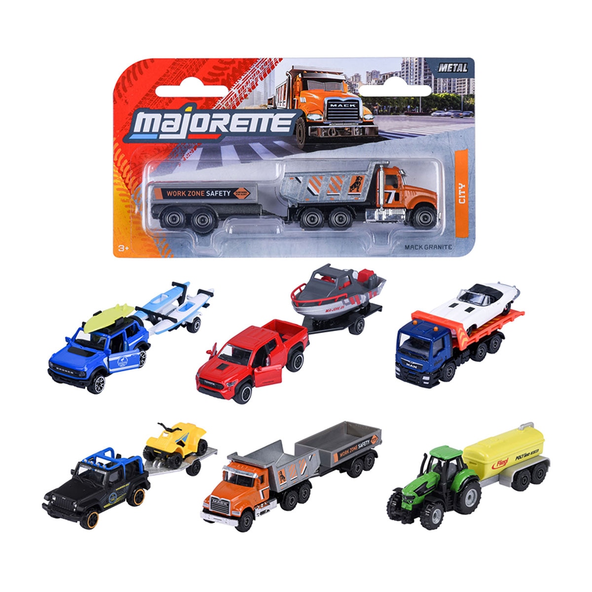 Imagen 0 de Trailer con remolque de metal a escala 1:64 Ride Strong Premium City Majorette modelos surtidos