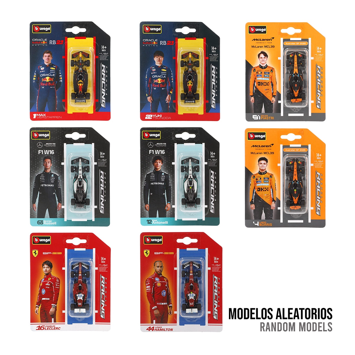 Imagen 0 de Coche de metal 1:64 F1 2025 Réplica Escudería Burago modelos surtidos