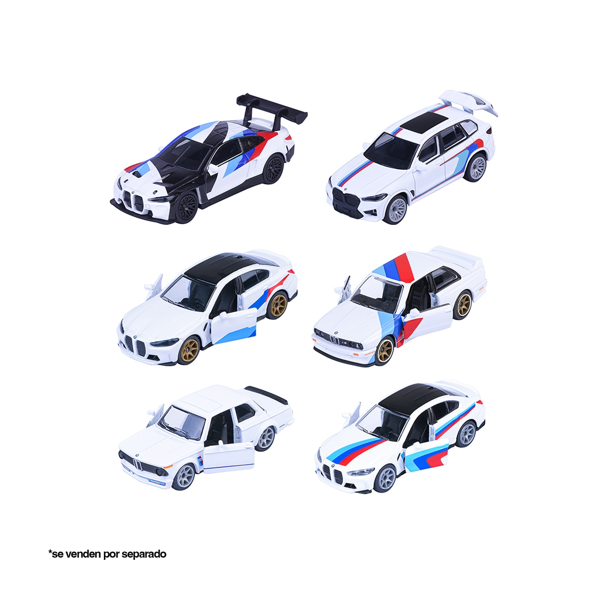 Coche de metal BMW Deluxe 7,5 cm con neumáticos de goma y caja de colección de cartón Majorette 6 modelos surtidos 2
