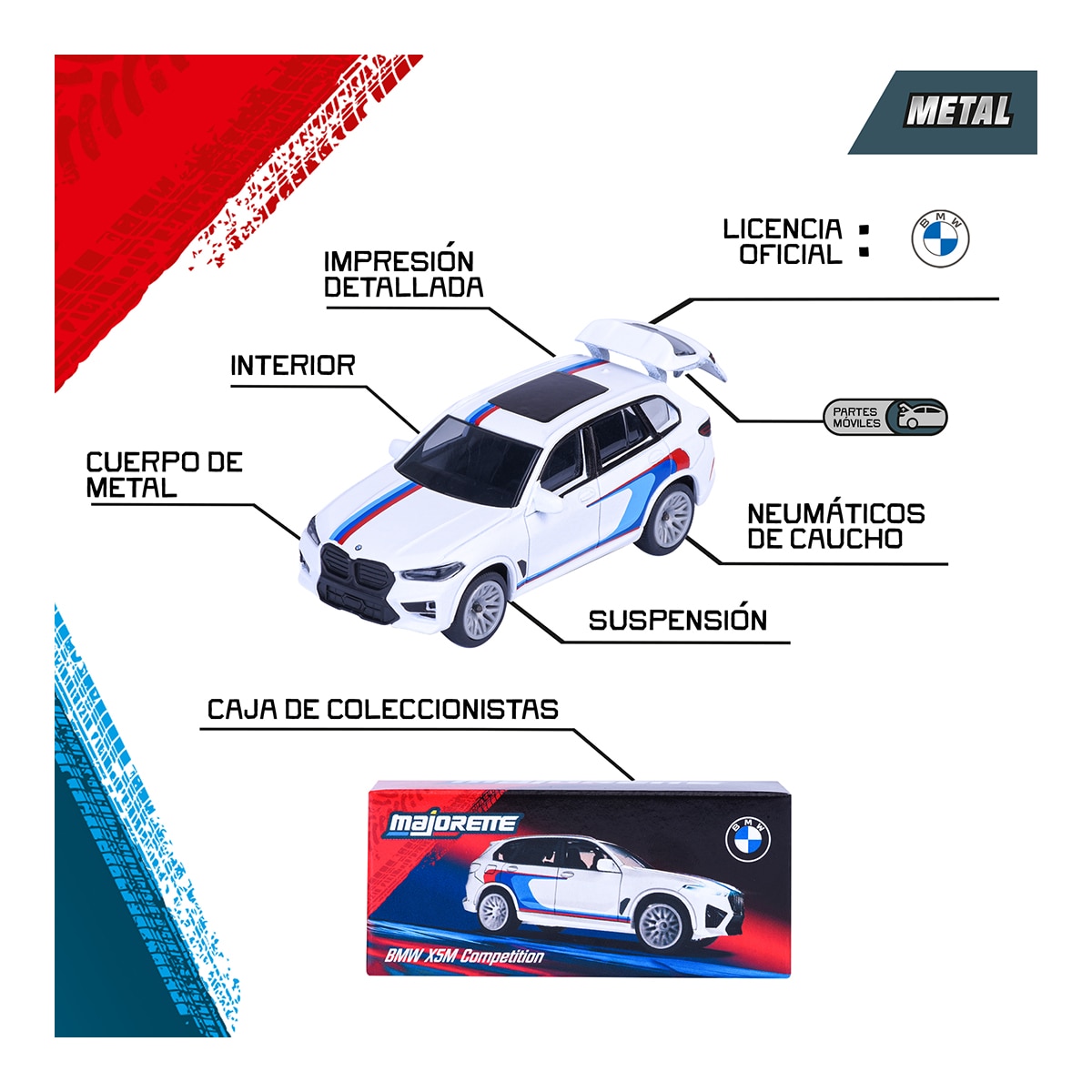 Coche de metal BMW Deluxe 7,5 cm con neumáticos de goma y caja de colección de cartón Majorette 6 modelos surtidos 5