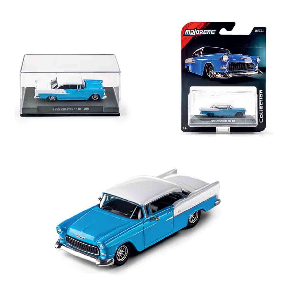 Imagen 0 de Coche de metal serie Collection 1955 Chevrolet Bel Air azul y blanco Majorette