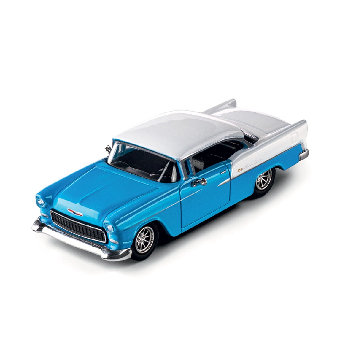 Coche de metal serie Collection 1955 Chevrolet Bel Air azul y blanco Majorette 2