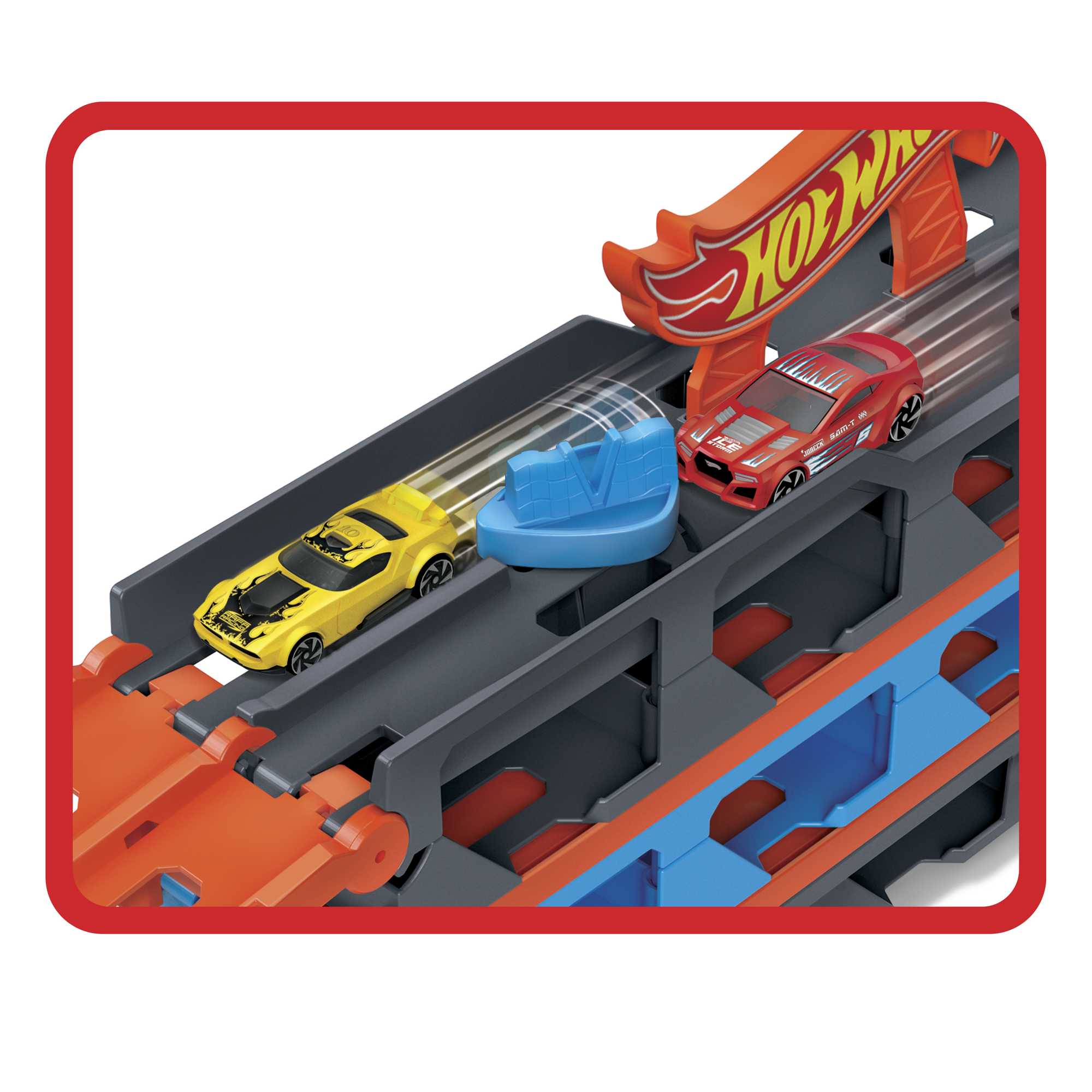 Hot Wheels Camión de transporte convertible en pista para coches de juguete 4
