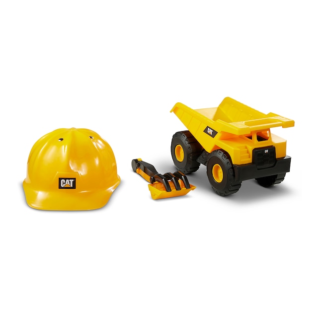 Set Vehículo 25 cm de Construcción Rastrillo y Casco para arena Cat