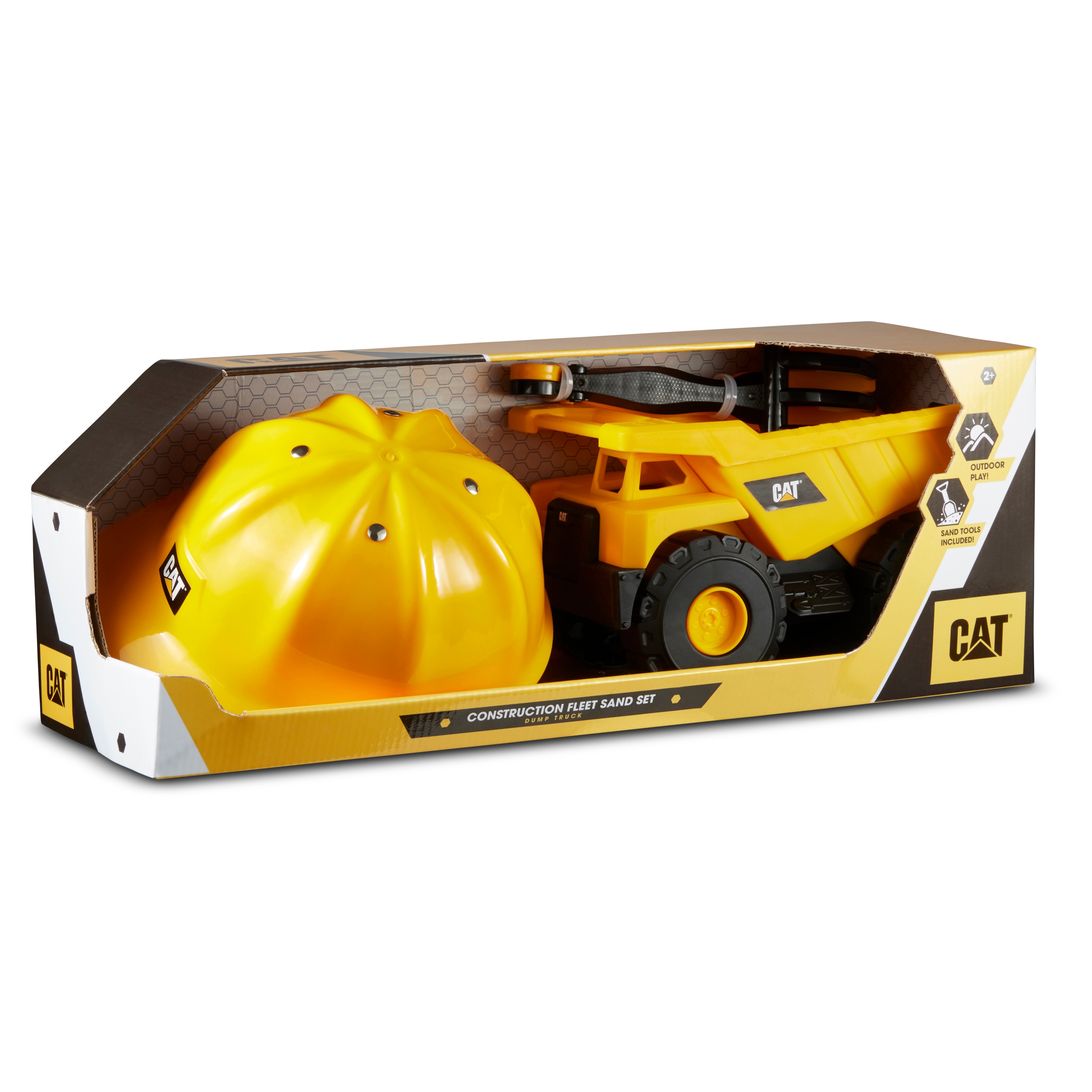 Set Vehículo 25 cm de Construcción Rastrillo y Casco para arena Cat 7