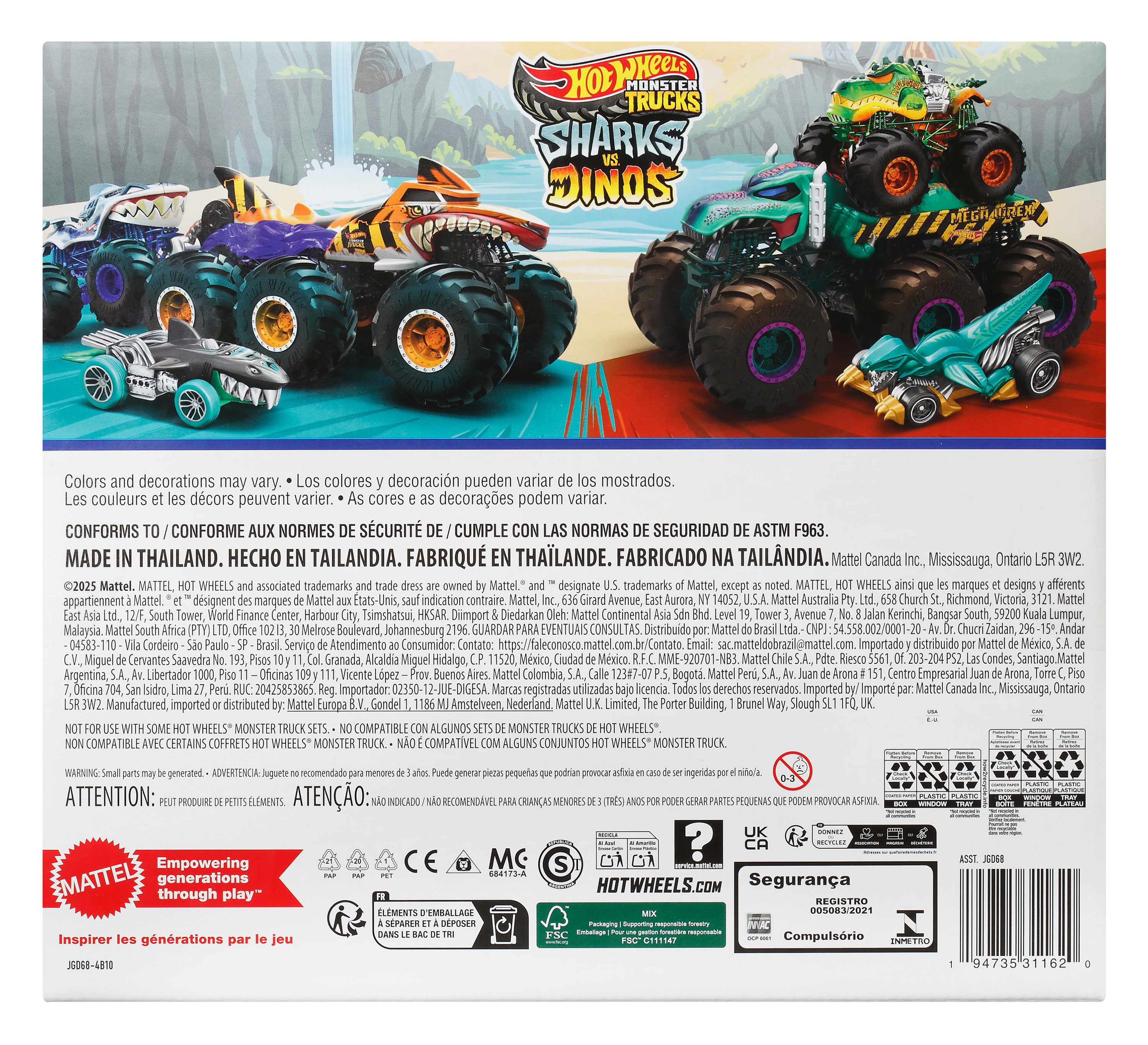 Multipack vehículo Sharks vs. Dinos Monster Trucks Hot Wheels 2