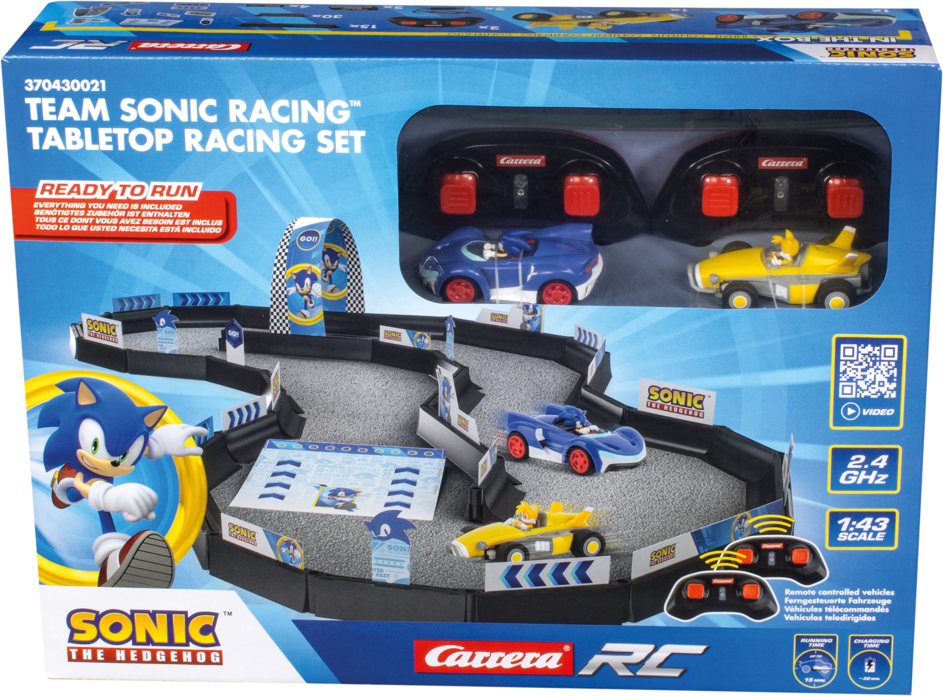 Circuito con dos coches radio control y accesorios Team Sonic Racing Carrera RC 4