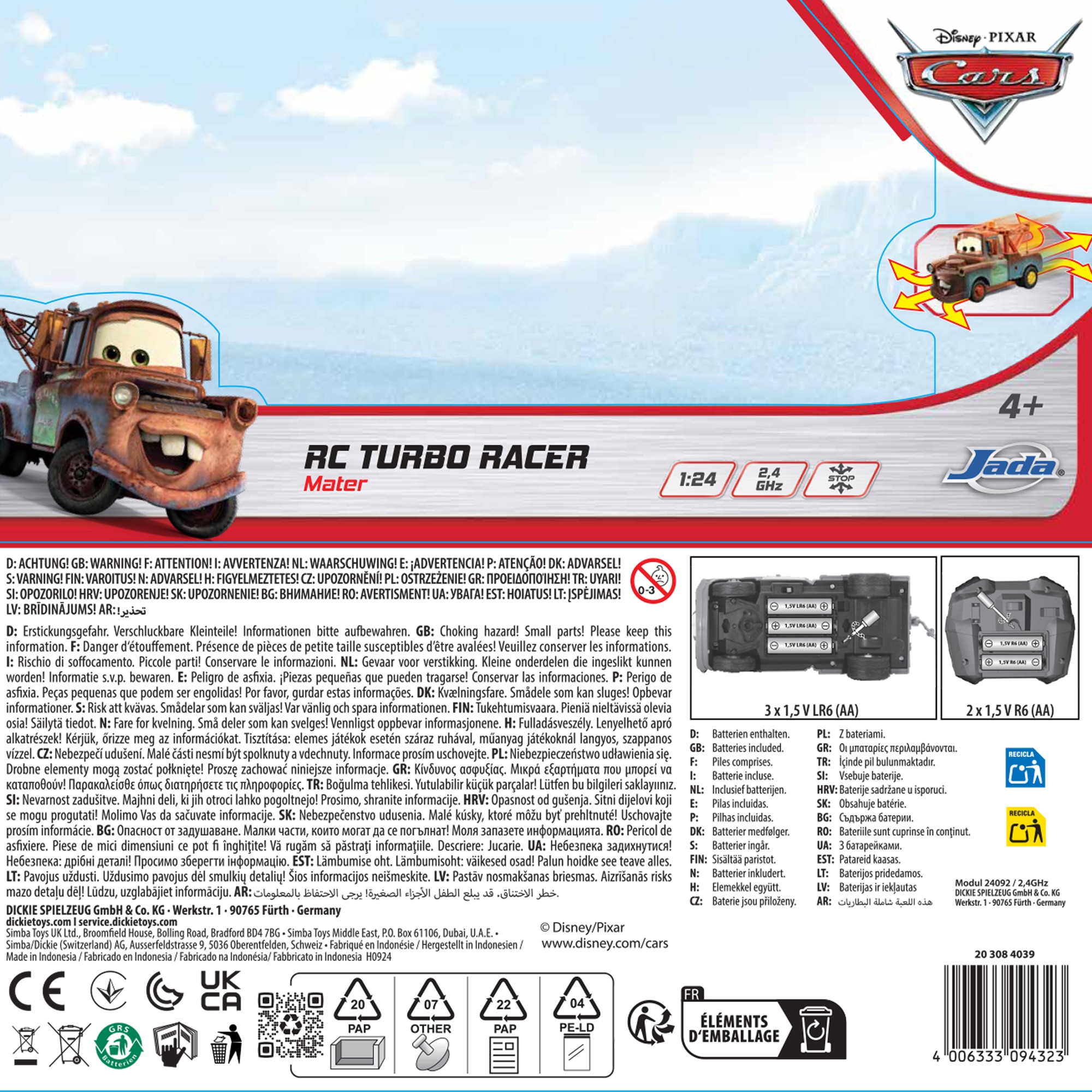 Coche radiocontrol Cars Mater turbo racer 2 canales función turbo Jada 5