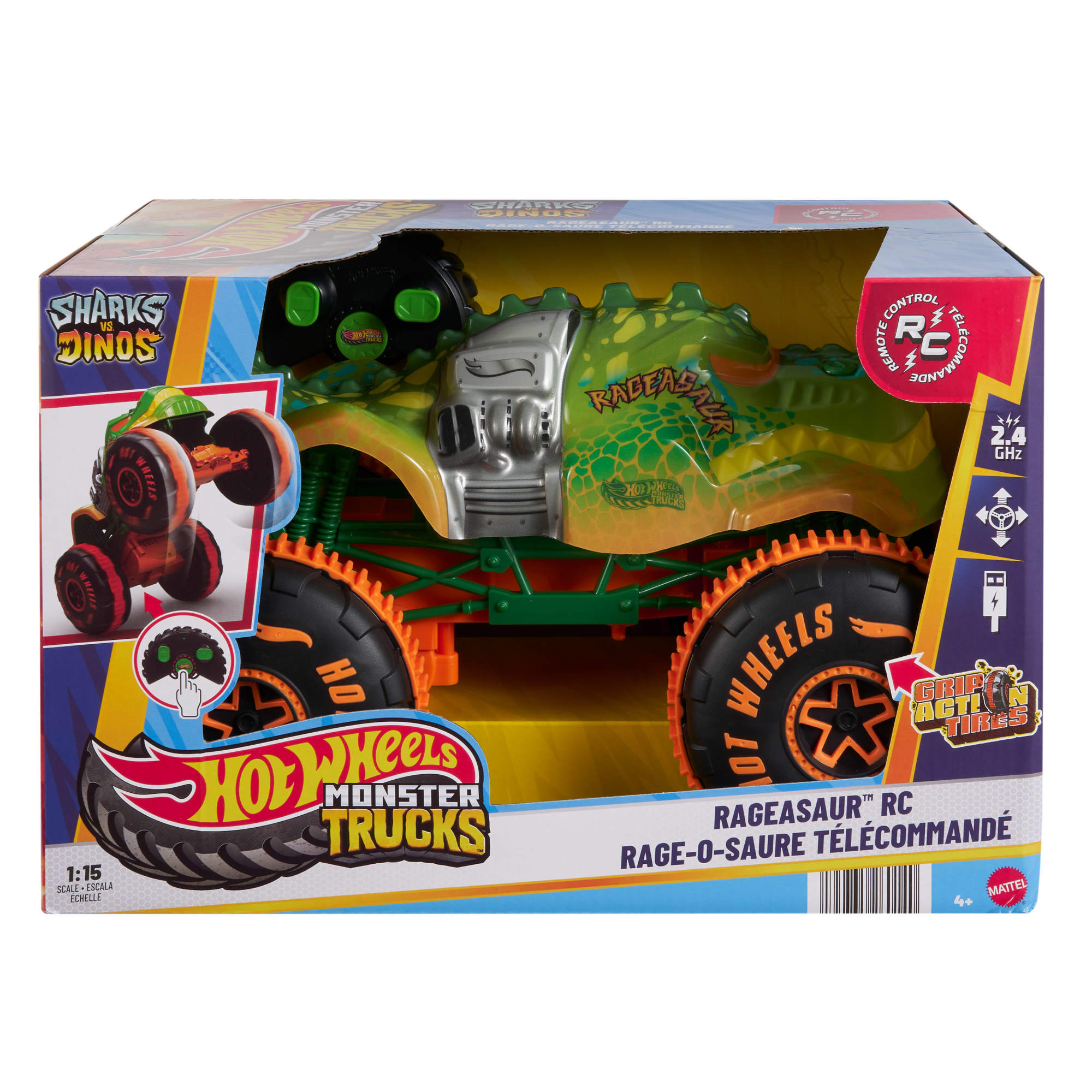 Hot Wheels Monster Trucks Veículo Rageasaur Radio Controlo 5