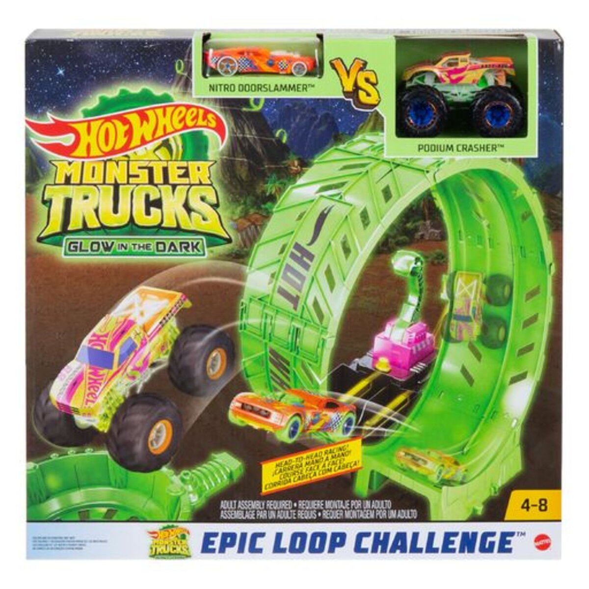 Hot Wheels Monster Trucks Glow Reto looping extremo Pista de coches 6
