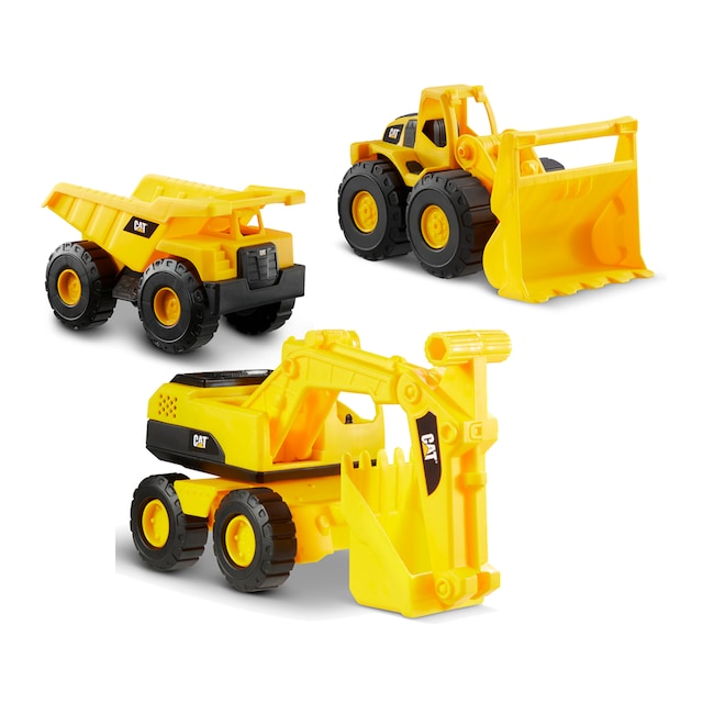 Pack de 3 Vehículos 18cms - Volquete, Pala cargadora y excavadora de ruedas