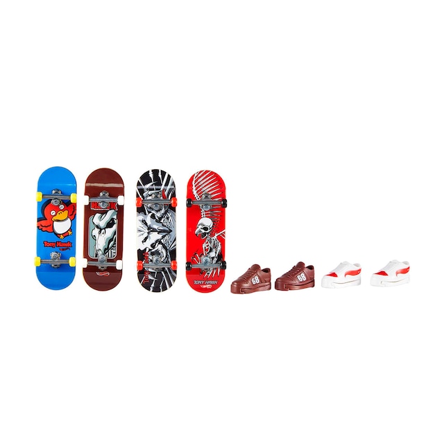 Pack 4 skate y mini zapatillas Fingerboards Hot Wheels