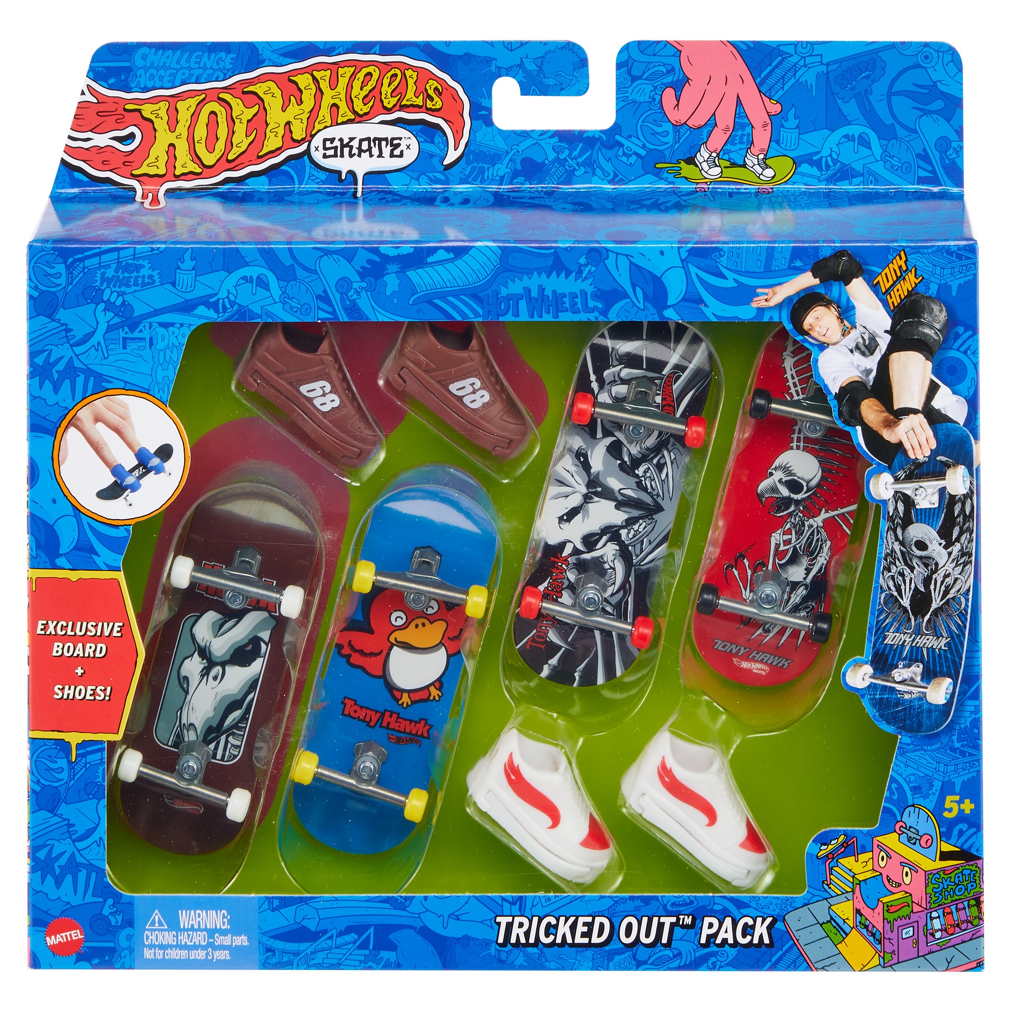 Pack 4 skate y mini zapatillas Fingerboards Hot Wheels 4