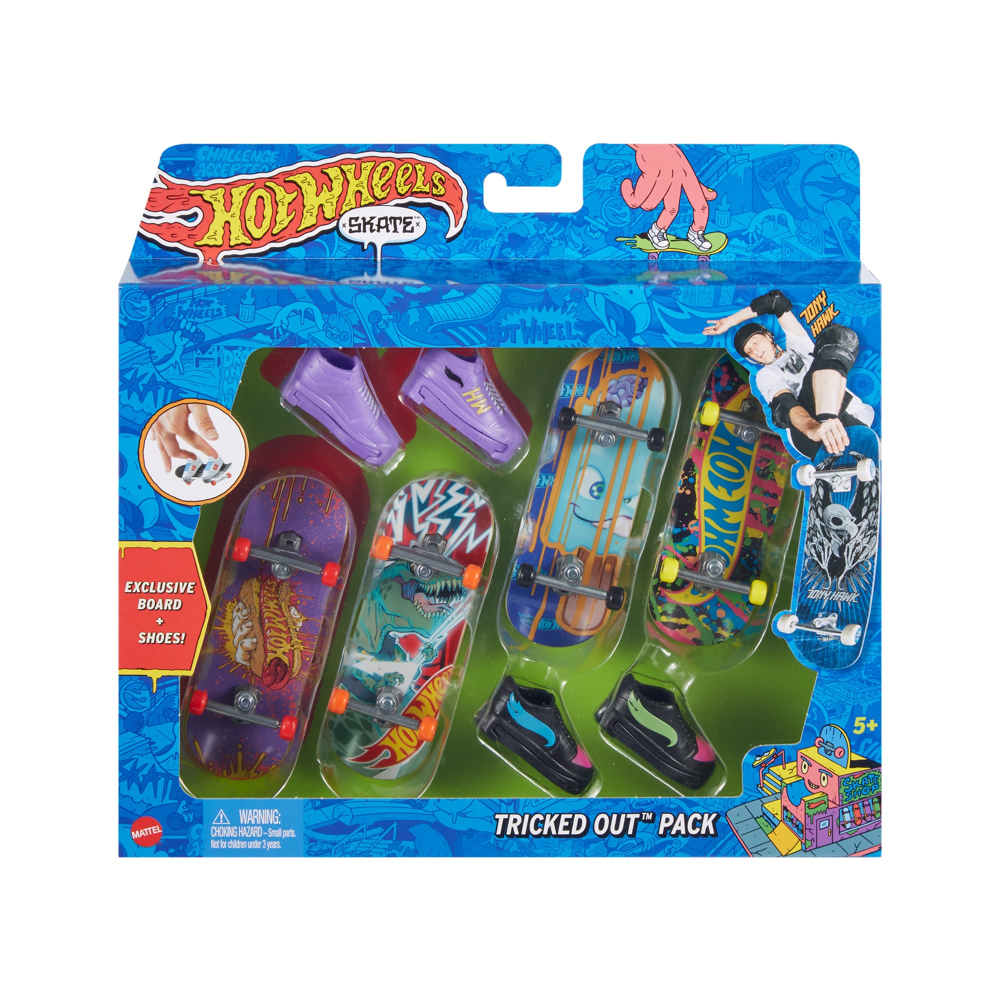 Pack 4 skate y mini zapatillas Fingerboards Hot Wheels 5