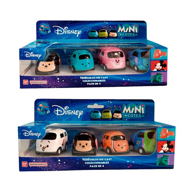 Pack 4 Vehículos de juguete Mini Cute Disney Bandai modelos surtidos