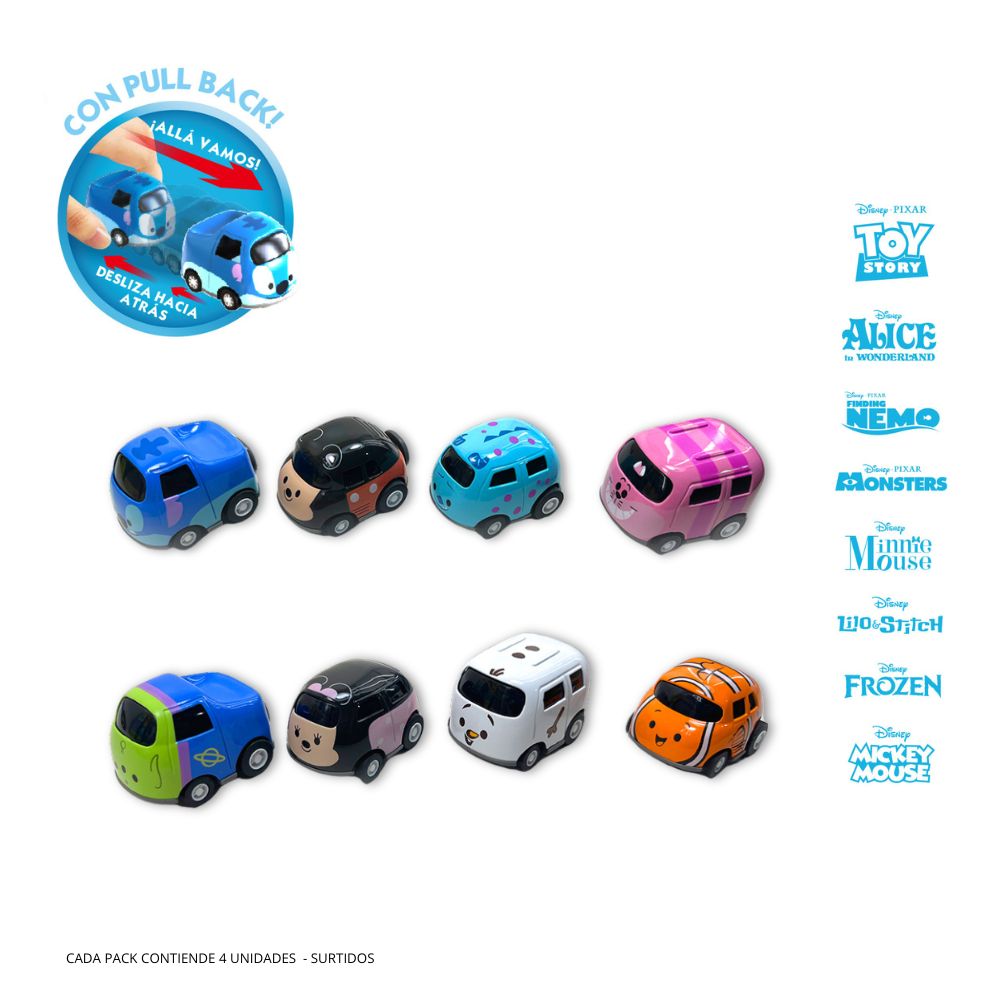 Pack 4 Vehículos de juguete Mini Cute Disney Bandai modelos surtidos 4
