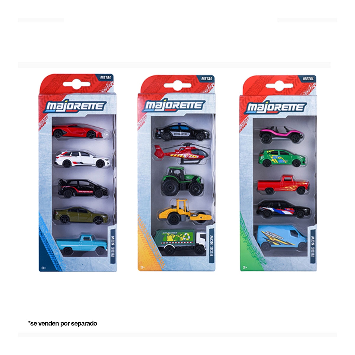 Blister con 5 vehículos de metal 1:64. 7,5 cm Street Cars, Surt 3.Majorette modelos surtidos 3