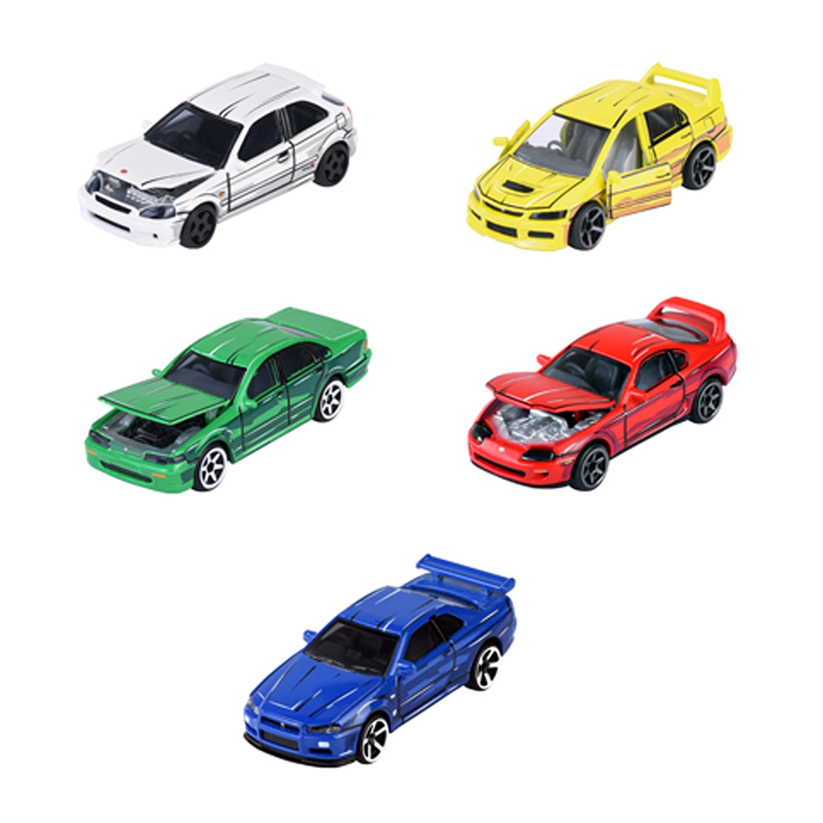 Set 5 Coches de metal a escala 1:64 Ride Cool Japan Domestic Market JDM Leyends Majorette 3