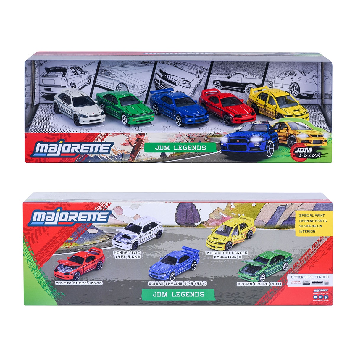 Set 5 Coches de metal a escala 1:64 Ride Cool Japan Domestic Market JDM Leyends Majorette 9