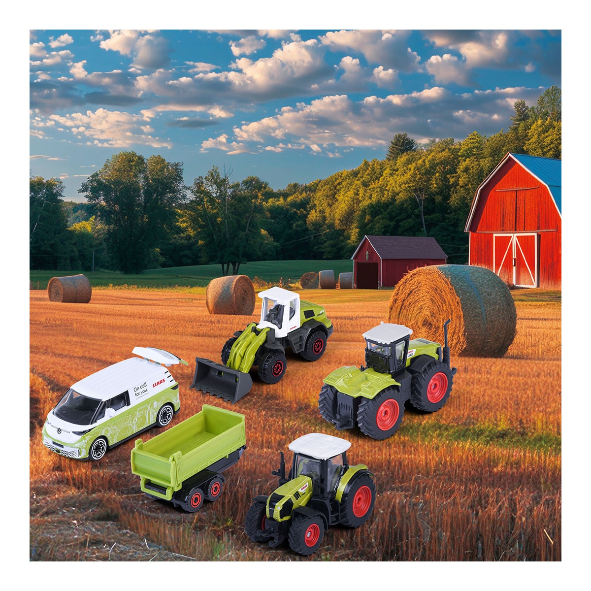 Set 5 vehículos de granja de metal a escala 1:64 Ride Strong Farm Claas Majorette 14