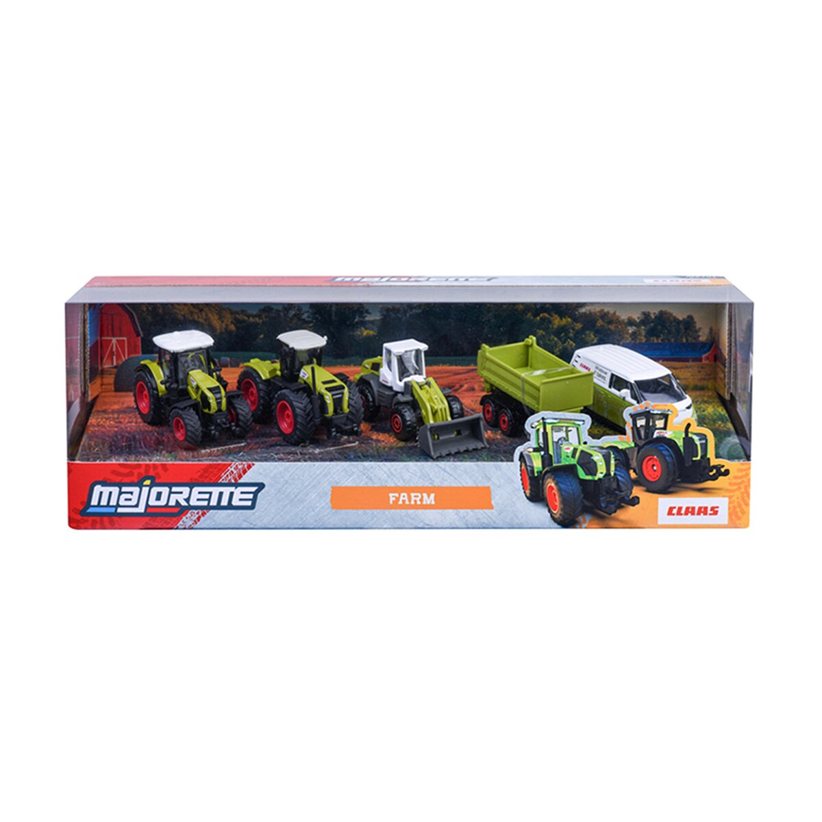 Set 5 vehículos de granja de metal a escala 1:64 Ride Strong Farm Claas Majorette 15