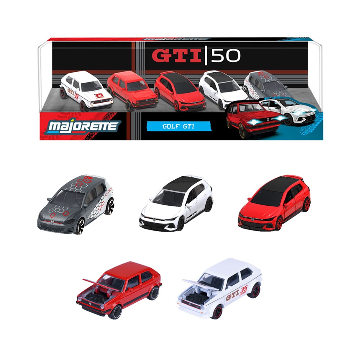 Imagen 1 de Pack regalo Golf GTI con 5 coches metálicos 1:64 Edicion Coleccionista Volkswagen Majorette