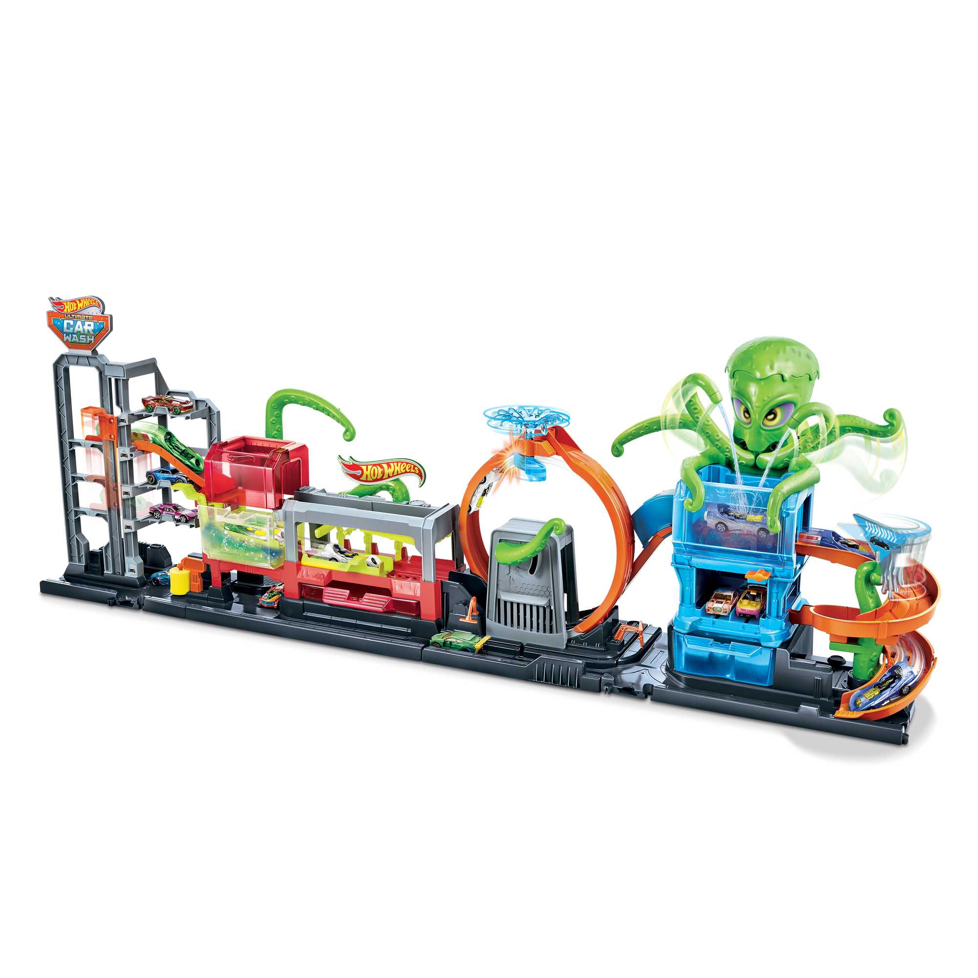 Lavadero de vehículos Pulpo Color Reveal pista de coches de juguete incluye 1 vehículo die-cast Hot Wheels City 3