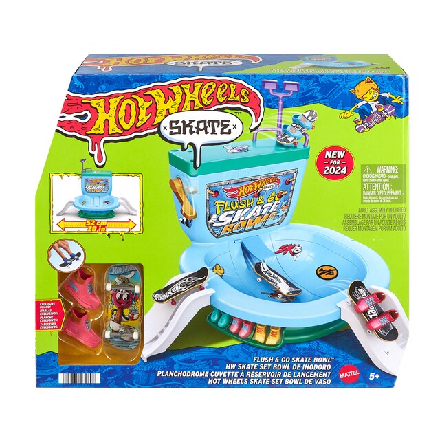 Set de juego con forma de inodoro Skate Flush & Go Bowl Hot Wheels