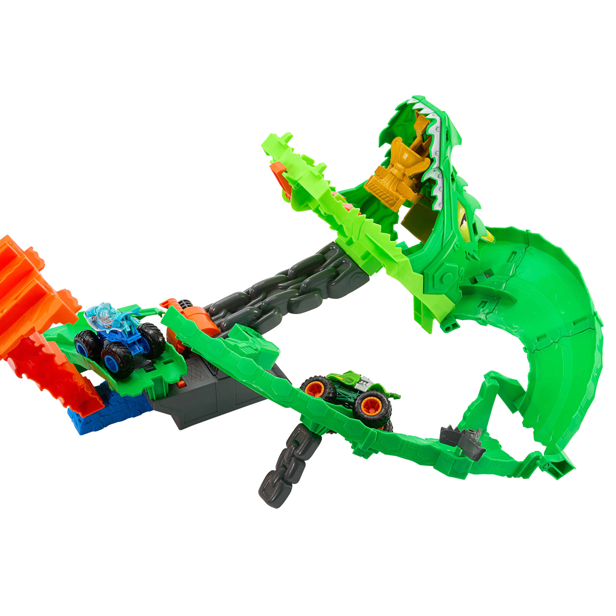 Pista MT Sharks vs. Dinos Destrucción del dragón Monster Trucks Hot Wheels 5