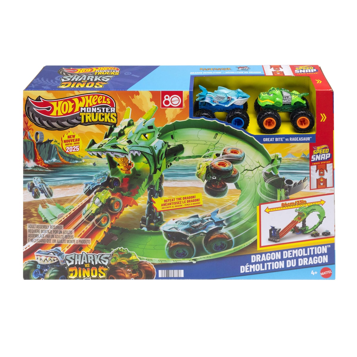 Pista MT Sharks vs. Dinos Destrucción del dragón Monster Trucks Hot Wheels 6