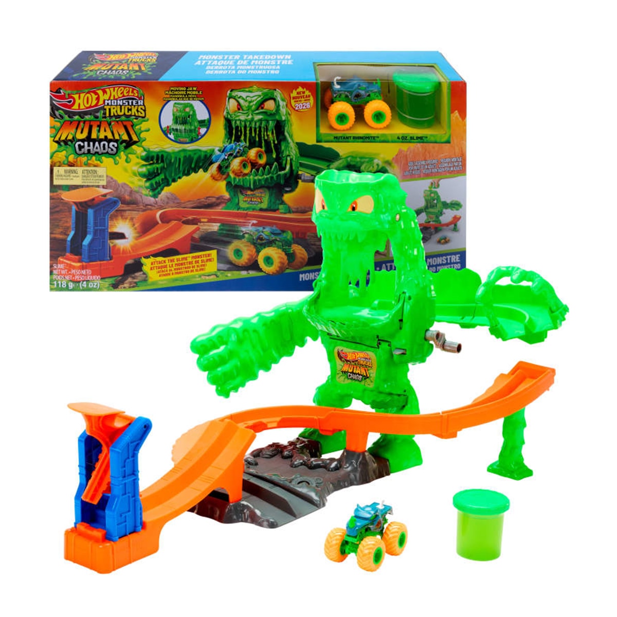 Imagen 1 de Set con Mutant Rhinomite vehículo 1:64 y slime Hot Wheels Monster Trucks Mutant ChaosHot Wheels Mattel