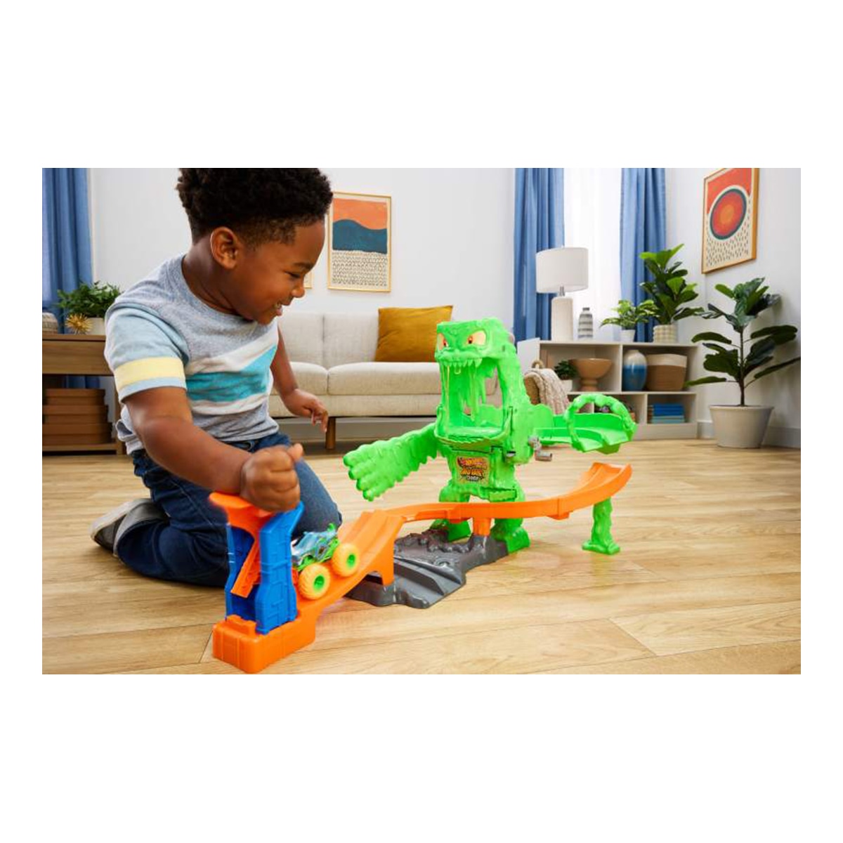 Imagen 2 de Set con Mutant Rhinomite vehículo 1:64 y slime Hot Wheels Monster Trucks Mutant ChaosHot Wheels Mattel
