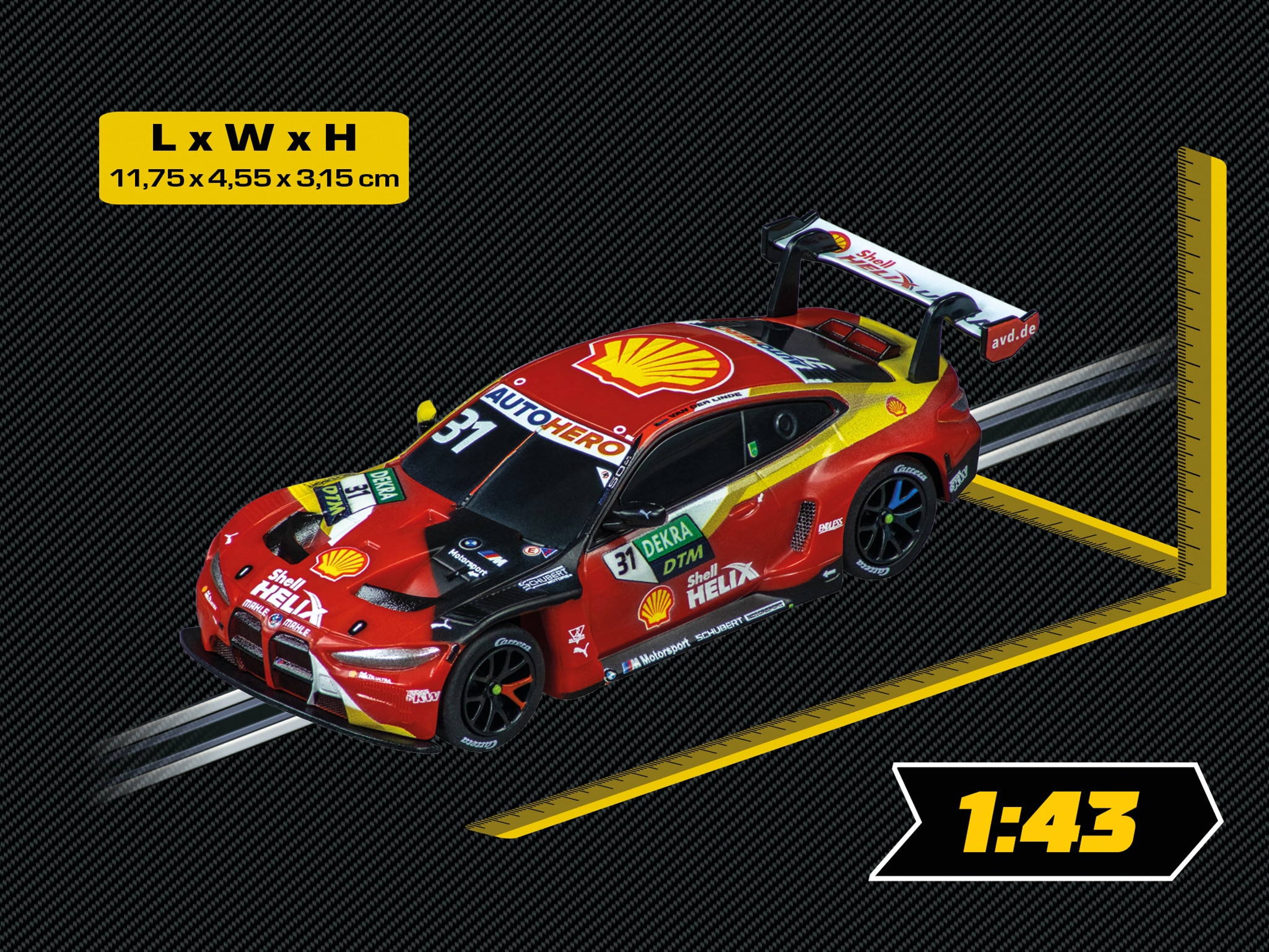 Coche de juguete BMW M4 GT3 DTM Sheldon van der Linde, No.31 Carrera GO 2