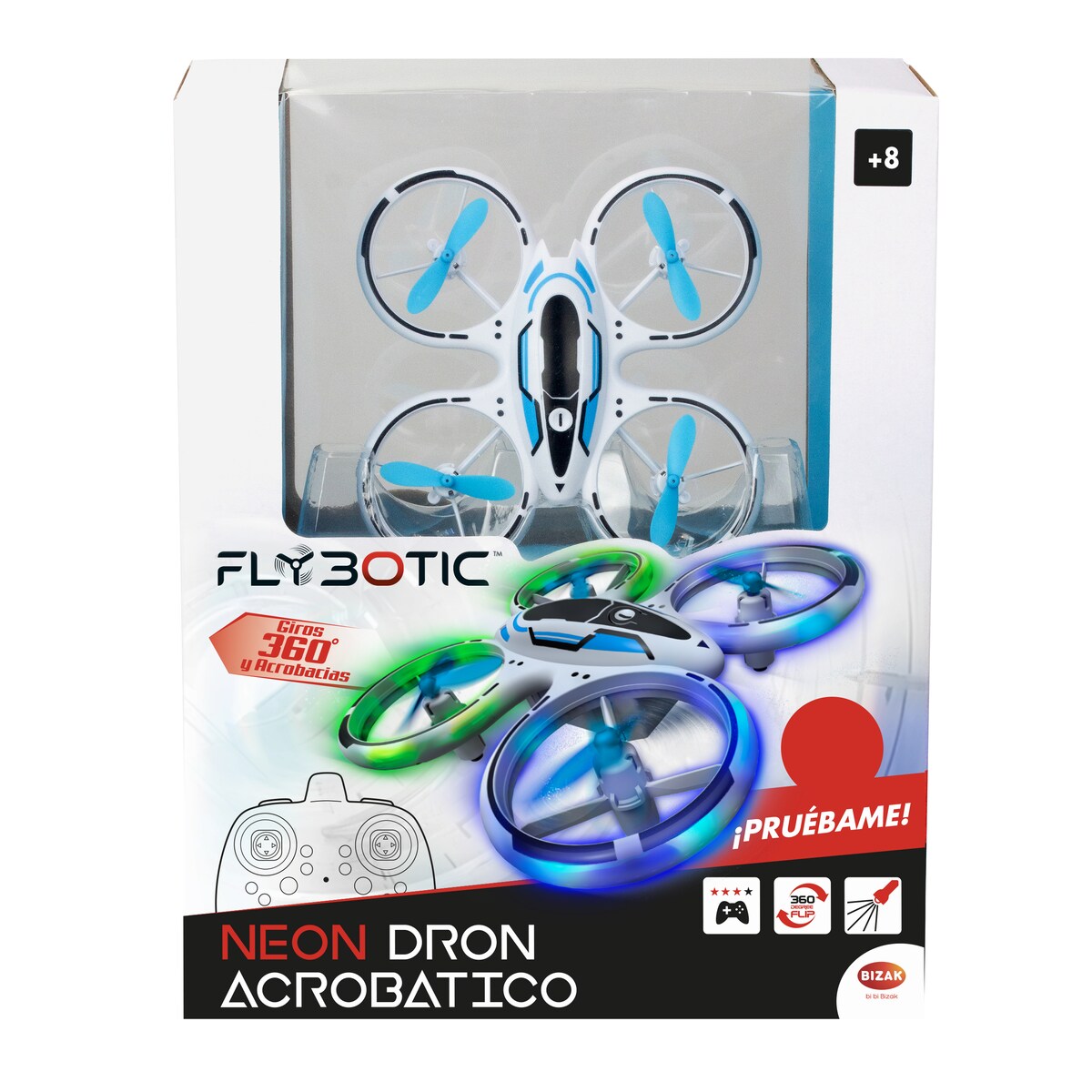 Neon dron acrobático, con transmisión 2.4 GHz de 3 canales y luces LED 2