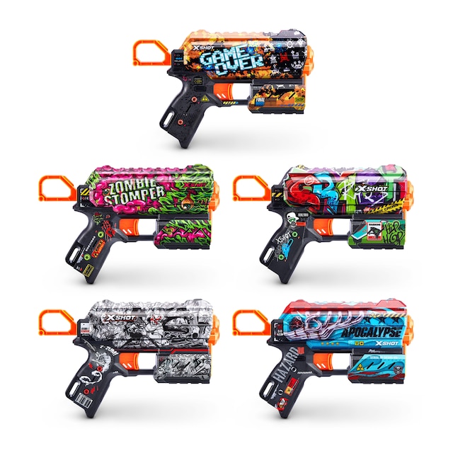 X-Shot Skins-Flux doble carga con 8 dardos 5 diseños surtidos