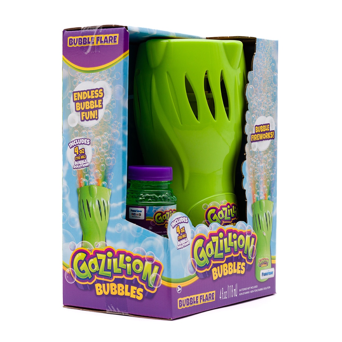 Máquina de pompas de jabón Bubble Flare con luces LED y efecto fuegos artificiales para niños Gazillion 6