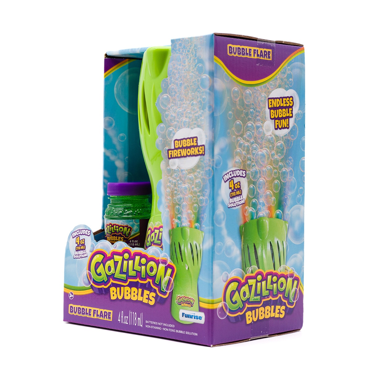 Máquina de pompas de jabón Bubble Flare con luces LED y efecto fuegos artificiales para niños Gazillion 7