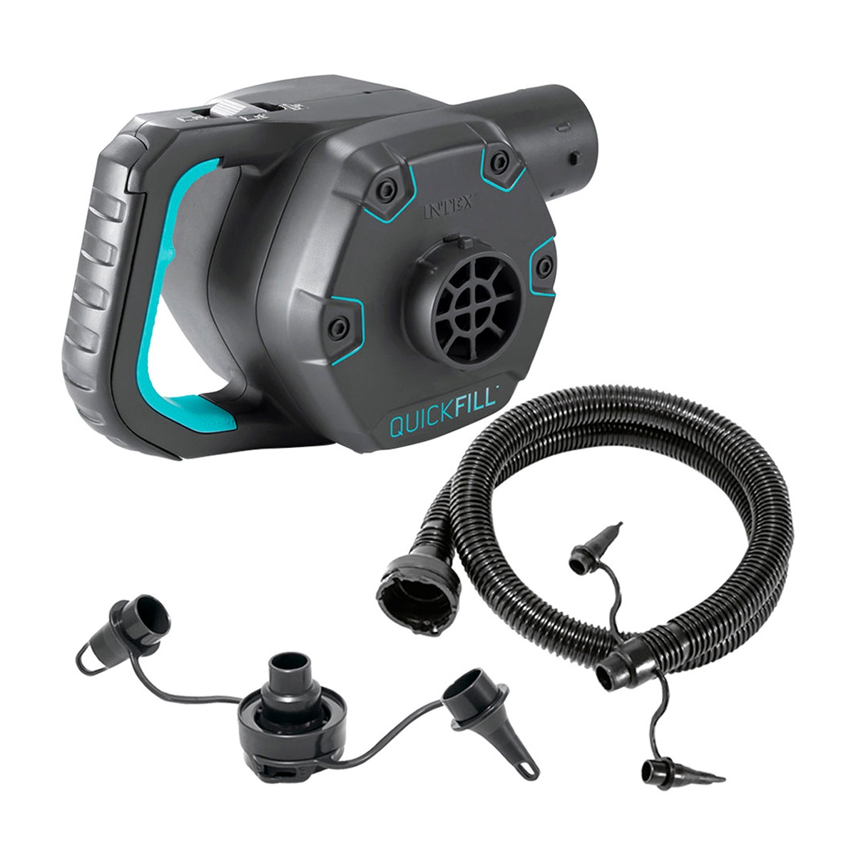 Intex – Hinchador bomba eléctrica Quick Fill 220-240V invertible + Adaptador 12V Intex.